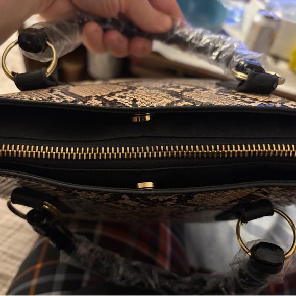 Trendy Snake Print Handbag with Custom Black Faux Bamboo Handles - Picture 4 of 4